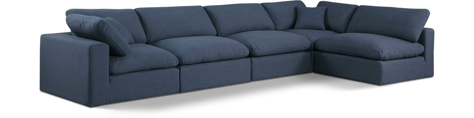 Farrah 158" Navy Linen Textured Fabric Upholstered Sectional, 5-Piece (Style 2) — View 1 (1/3)