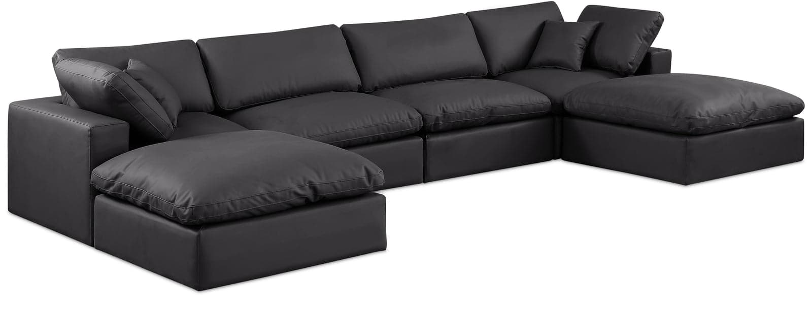 Farrah 158" Black Vegan Leather Upholstered Sectional, 6-Piece (Style 2) — Vista 1 (1/3)