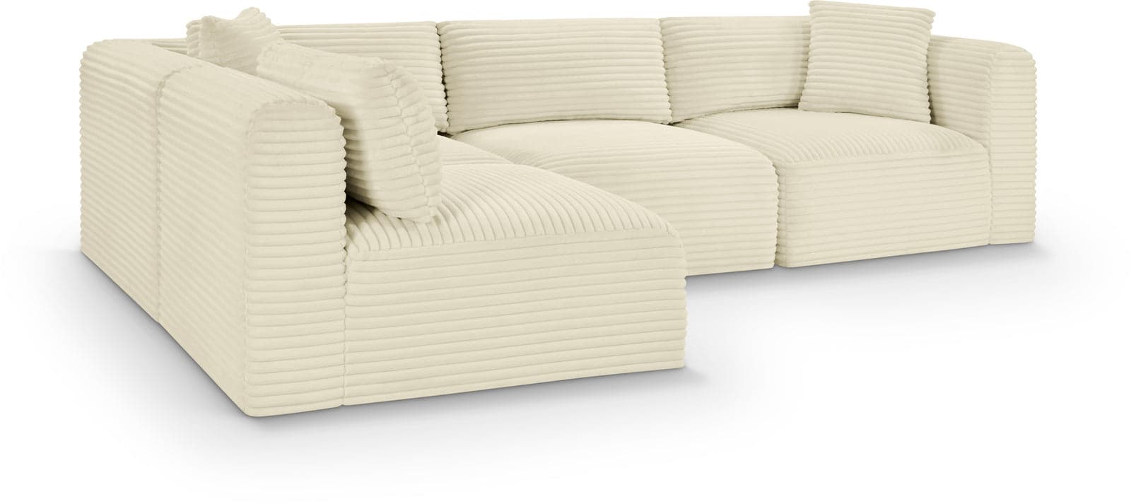 Faye 109" Cream Corduroy Performance Fabric Upholstered Sectional, 4-Piece (Style 2) — View 1 (1/3)