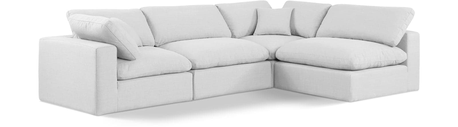 Farrah 119" White Linen Textured Fabric Upholstered Sectional, 4-Piece (Style 2) — View 1 (1/3)