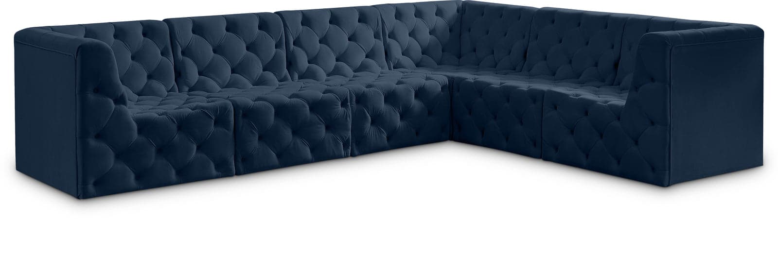 Faye 128" Navy Velvet Upholstered Sectional, 6-Piece — Vista 1 (1/3)