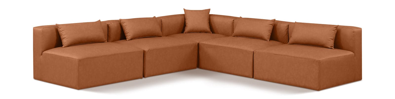 Farrah 108" Cognac Vegan Leather Upholstered Sectional, 5-Piece — Vista 1 (1/3)