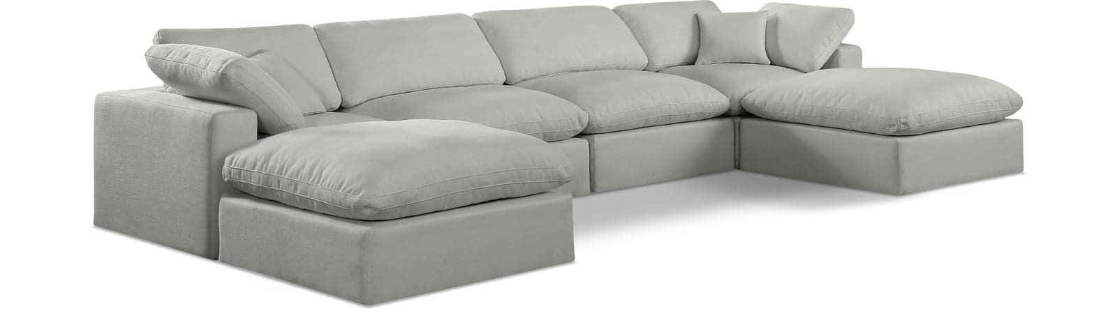 Farrah 158" Grey Linen Textured Fabric Upholstered Sectional, 6-Piece (Style 2) — Vista 1 (1/3)
