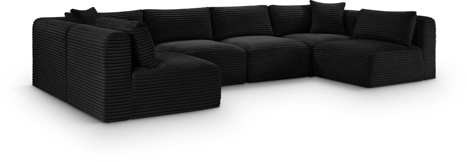 Faye 140" Black Corduroy Performance Fabric Upholstered Sectional, 6-Piece (Style 2) — Vista 1 (1/3)