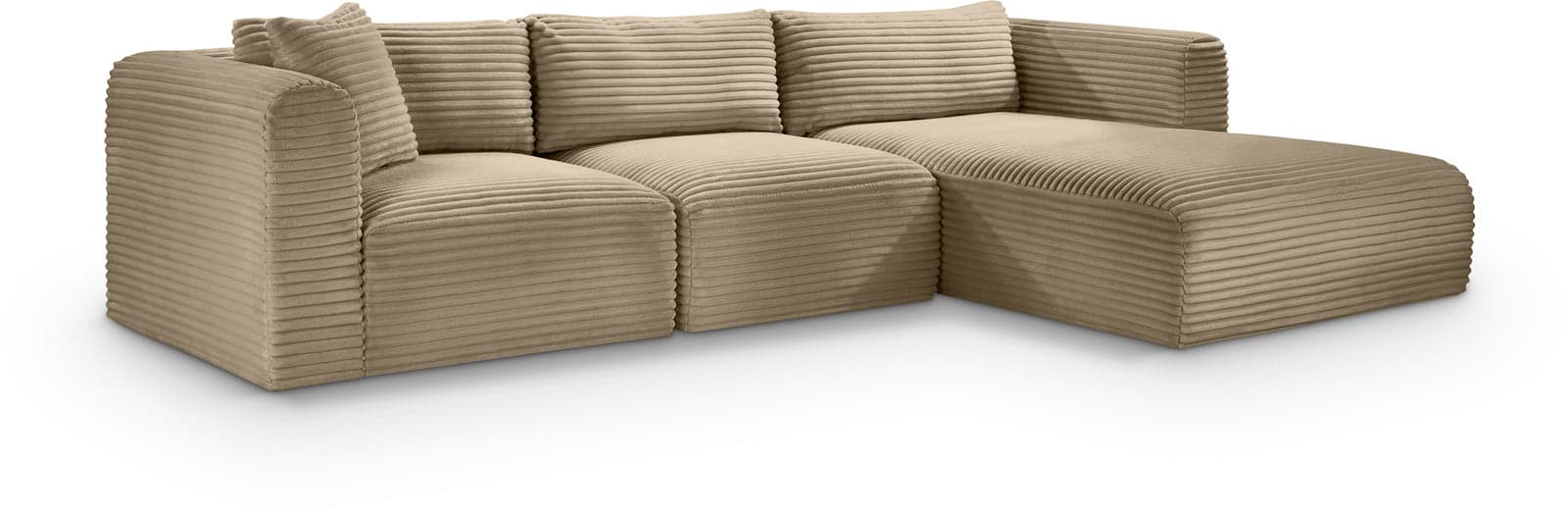 Faye 114" Taupe Corduroy Performance Fabric Upholstered Sectional, 3-Piece — Vista 1 (1/3)