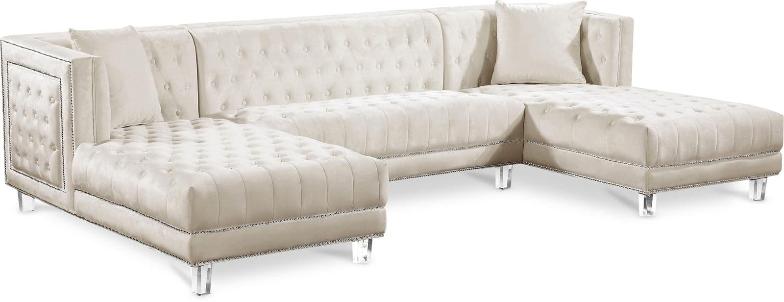 Laurel 127" Cream Velvet Upholstered Sectional, 3-Piece — Vista 1 (1/3)