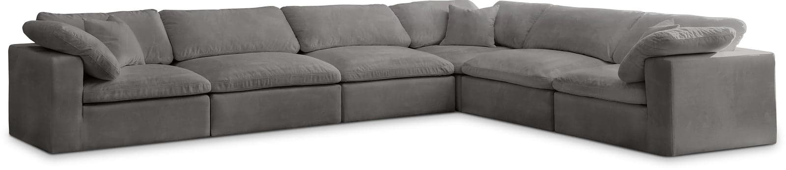 Florence 158" Grey Velvet Upholstered Overstuffed Fiber Filled Comfort Sectional, 6-Piece — View 1 (1/3)