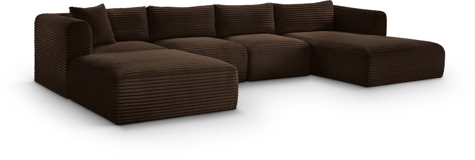 Faye 145" Brown Corduroy Performance Fabric Upholstered Sectional, 5-Piece — View 1 (1/3)