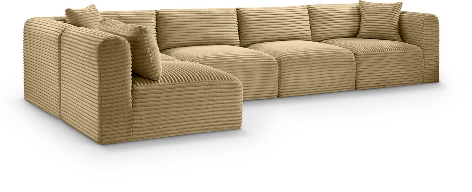 Faye 140" Camel Corduroy Performance Fabric Upholstered Sectional, 5-Piece (Style 2) — View 1 (1/3)