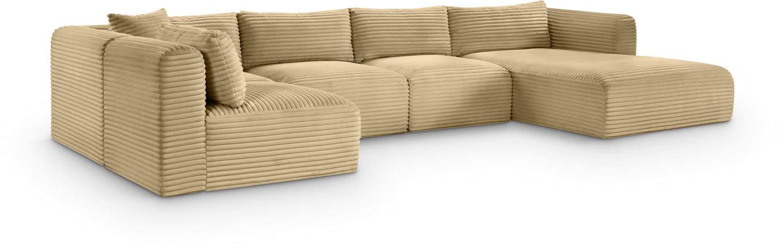 Faye 145" Camel Corduroy Performance Fabric Upholstered Sectional, 5-Piece (Style 2) — Vista 1 (1/3)