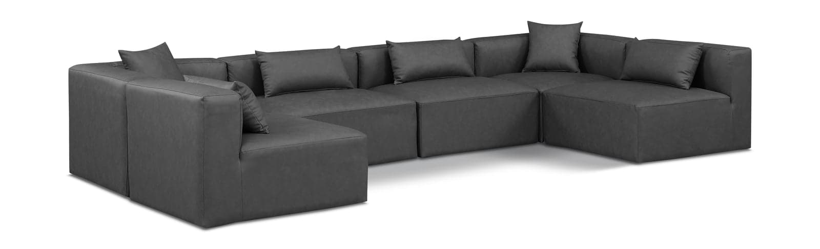 Farrah 144" Charcoal Vegan Leather Upholstered Sectional, 6-Piece (Style 3) — Vista 1 (1/3)