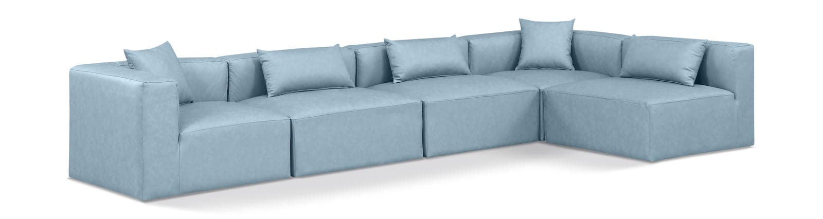 Farrah 144" Light Blue Vegan Leather Upholstered Sectional, 5-Piece (Style 2) — Vista 1 (1/3)