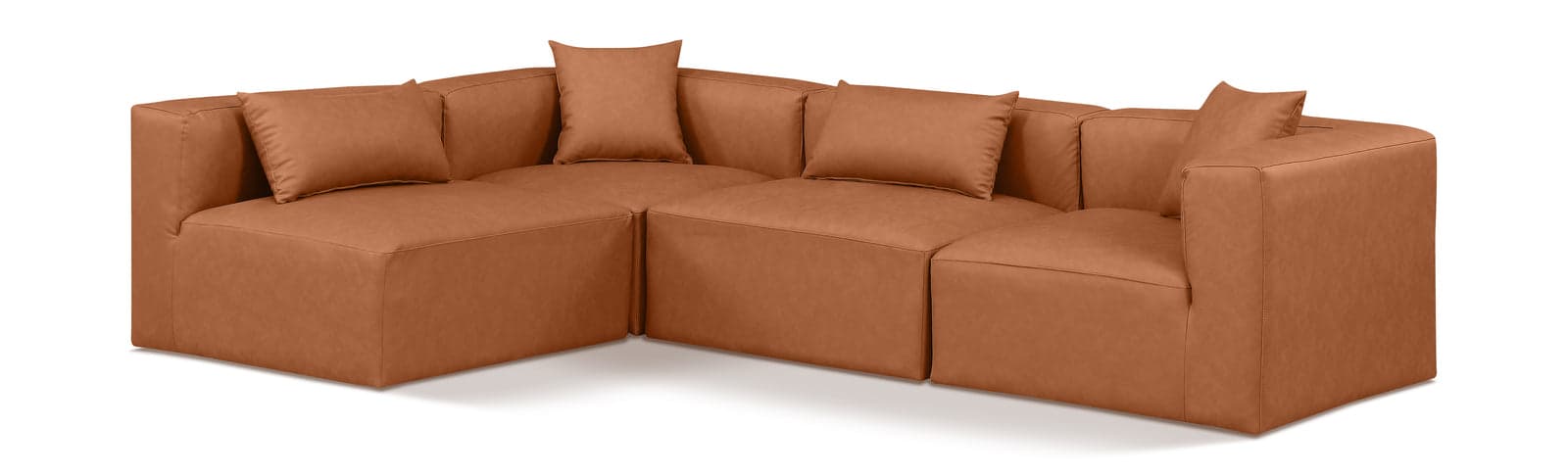 Farrah 108" Cognac Vegan Leather Upholstered Sectional, 4-Piece (Style 2) — Vista 1 (1/3)