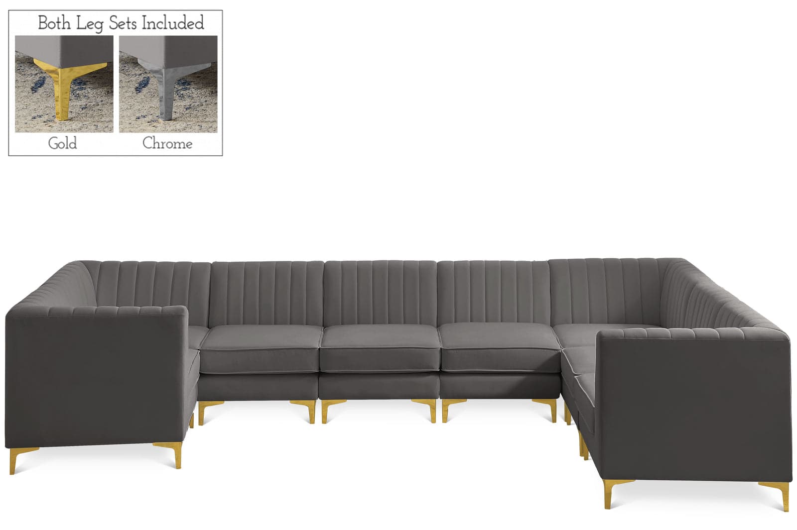 Quinn 142" Grey Velvet Upholstered Sectional, 8-Piece (Style 2) — Vista 1 (1/3)