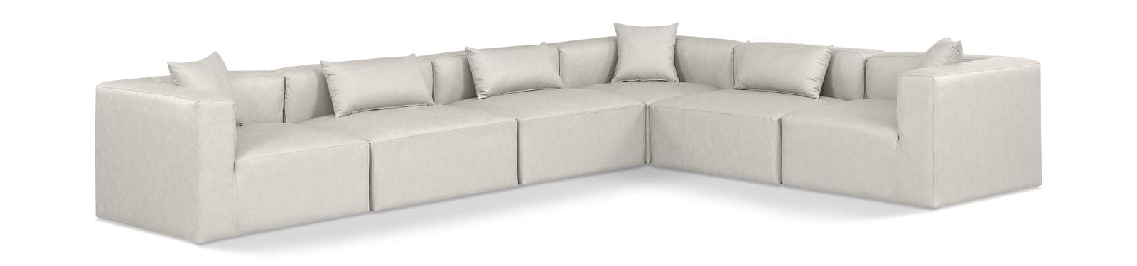 Farrah 144" Cream Vegan Leather Upholstered Sectional, 6-Piece — View 1 (1/3)