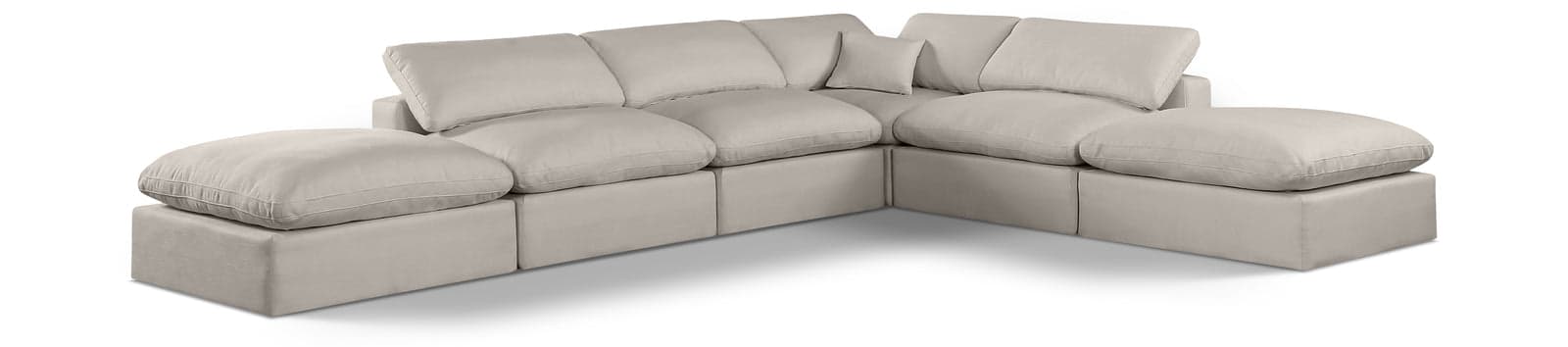 Farrah 157" Beige Linen Textured Fabric Upholstered Sectional, 6-Piece — Vista 1 (1/3)