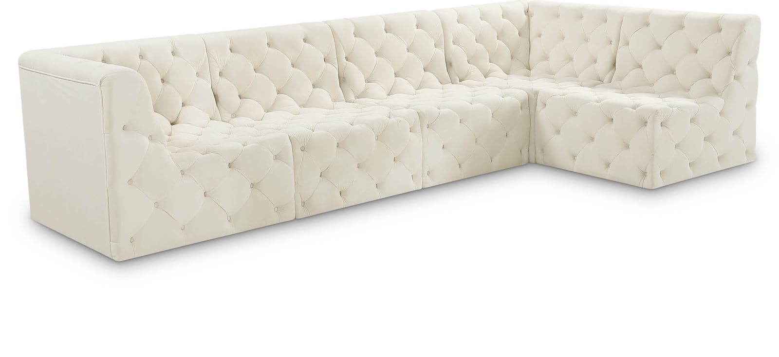 Faye 128" Cream Velvet Upholstered Sectional, 5-Piece — Vista 1 (1/3)