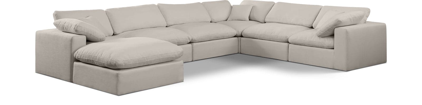 Farrah 158" Beige Linen Textured Fabric Upholstered Sectional, 7-Piece — Vista 1 (1/3)