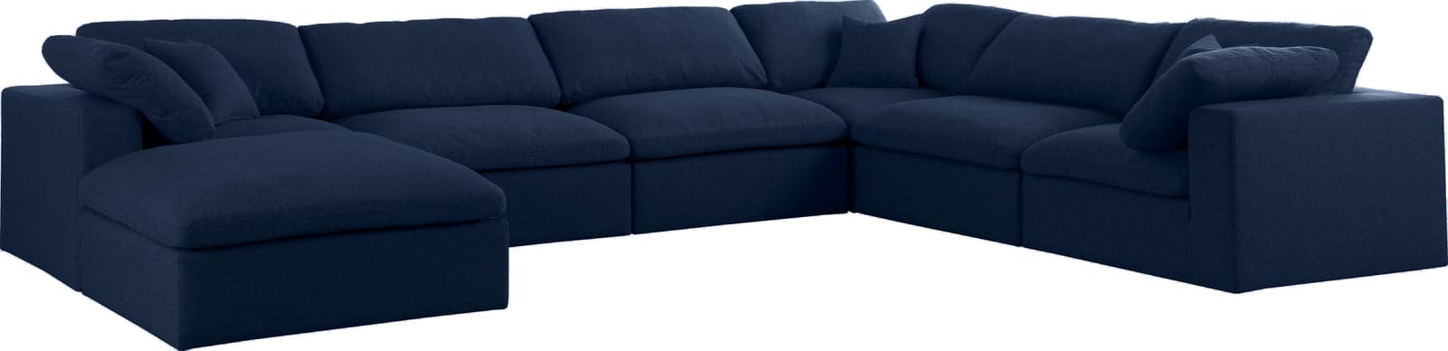 Camden 158" Navy Linen Textured Fabric Upholstered Deluxe Comfort Sectional, 7-Piece — Vista 1 (1/3)