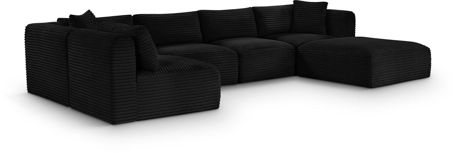 Faye 140" Black Corduroy Performance Fabric Upholstered Sectional, 6-Piece (Style 3) — View 1 (1/3)
