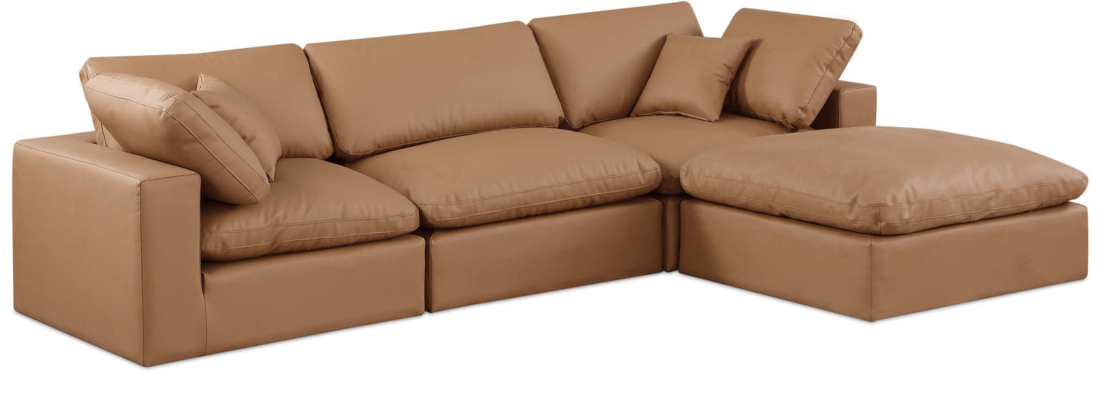 Farrah 119" Cognac Vegan Leather Upholstered Sectional, 4-Piece — View 1 (1/3)