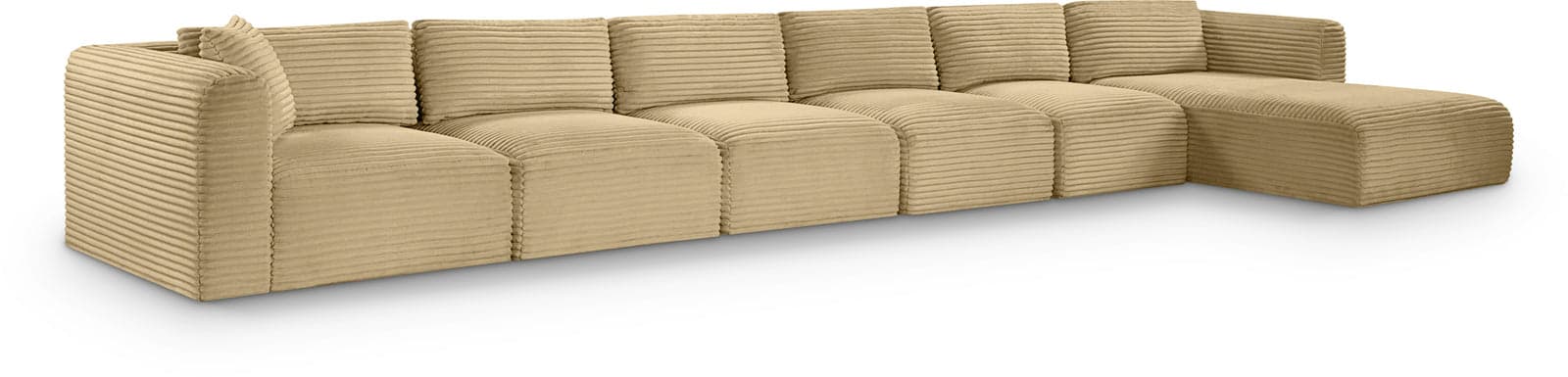 Faye 207" Camel Corduroy Performance Fabric Upholstered Sectional, 6-Piece — View 1 (1/3)