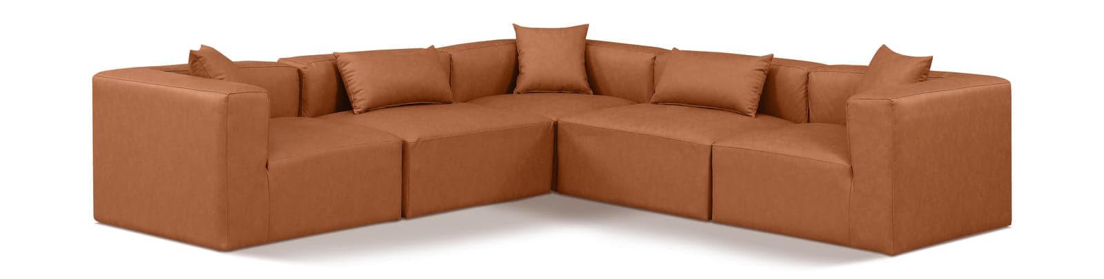 Farrah 108" Cognac Vegan Leather Upholstered Sectional, 5-Piece (Style 2) — Vista 1 (1/3)