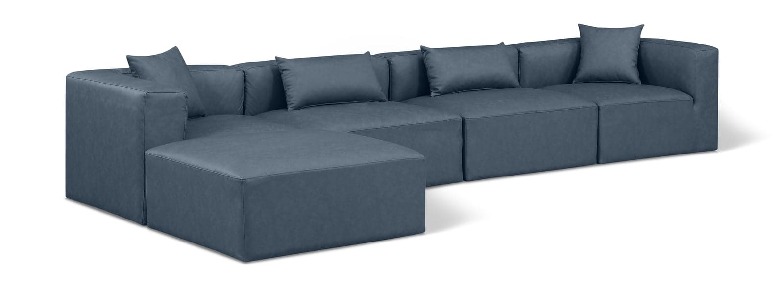 Farrah 144" Navy Vegan Leather Upholstered Sectional, 5-Piece — Vista 1 (1/3)