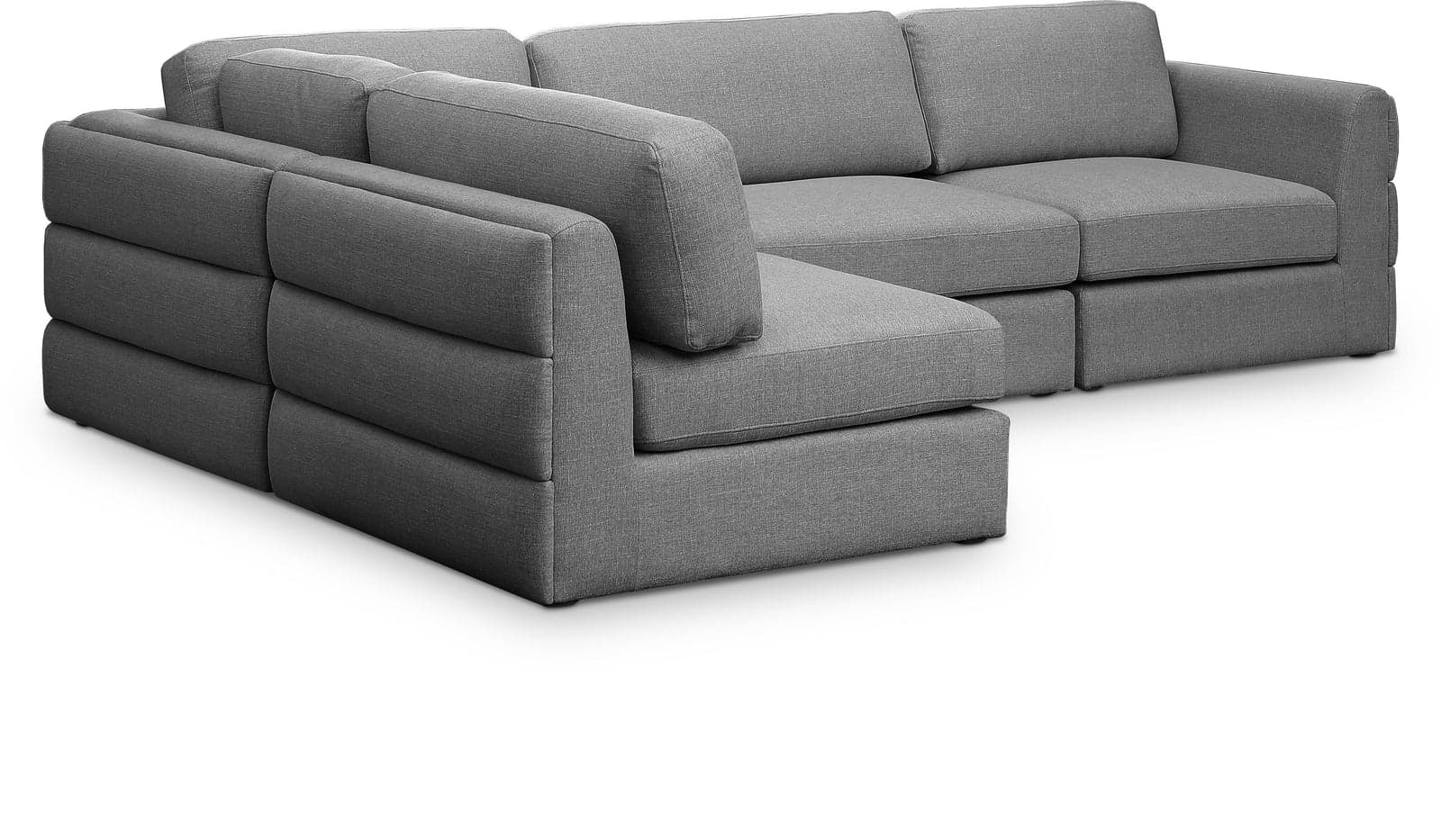 Celeste 114" Grey Linen Textured Fabric Upholstered Sectional, 4-Piece (Style 2) — Vista 1 (1/3)