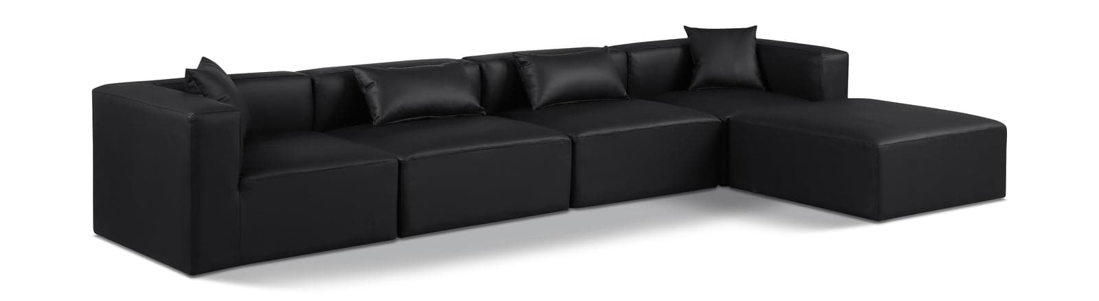 Farrah 144" Black Vegan Leather Upholstered Sectional, 5-Piece — View 1 (1/3)
