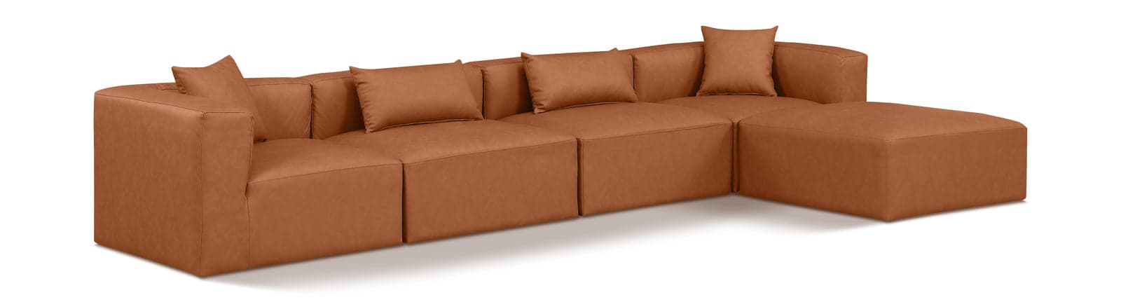 Farrah 144" Cognac Vegan Leather Upholstered Sectional, 5-Piece — Vista 1 (1/3)