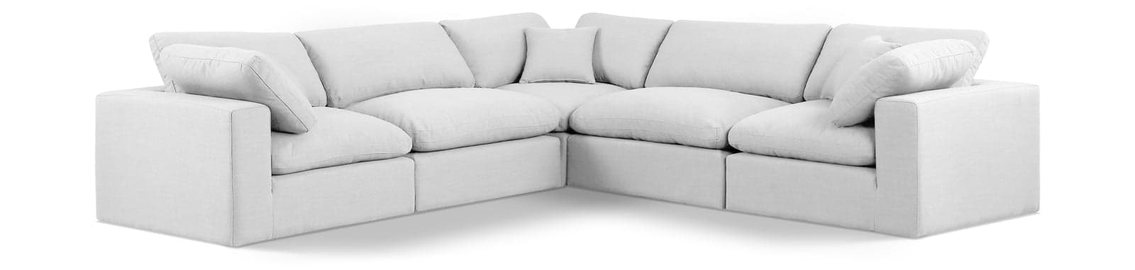 Farrah 119" White Linen Textured Fabric Upholstered Sectional, 5-Piece — Vista 1 (1/3)