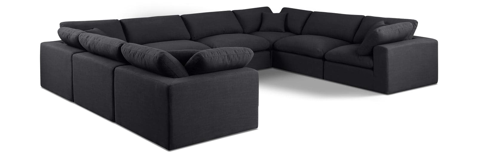 Farrah 158" Black Linen Textured Fabric Upholstered Sectional, 8-Piece — Vista 1 (1/3)