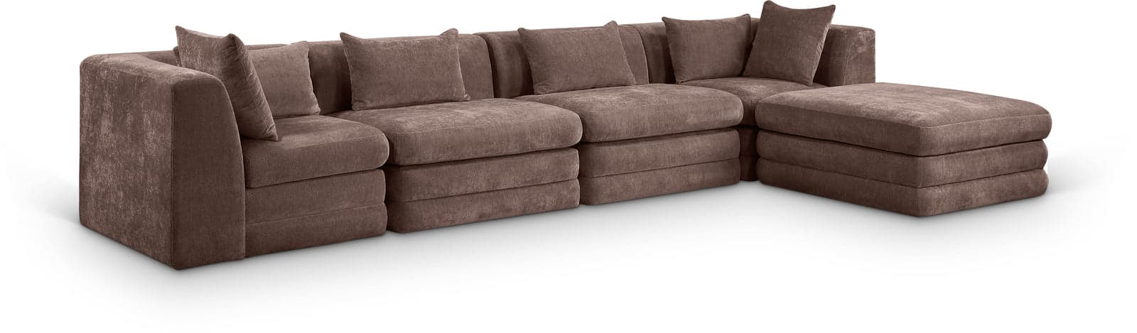 Willow 152" Brown Chenille Fabric Upholstered 5Pc. Sectional, 5-Piece — Vista 1 (1/3)