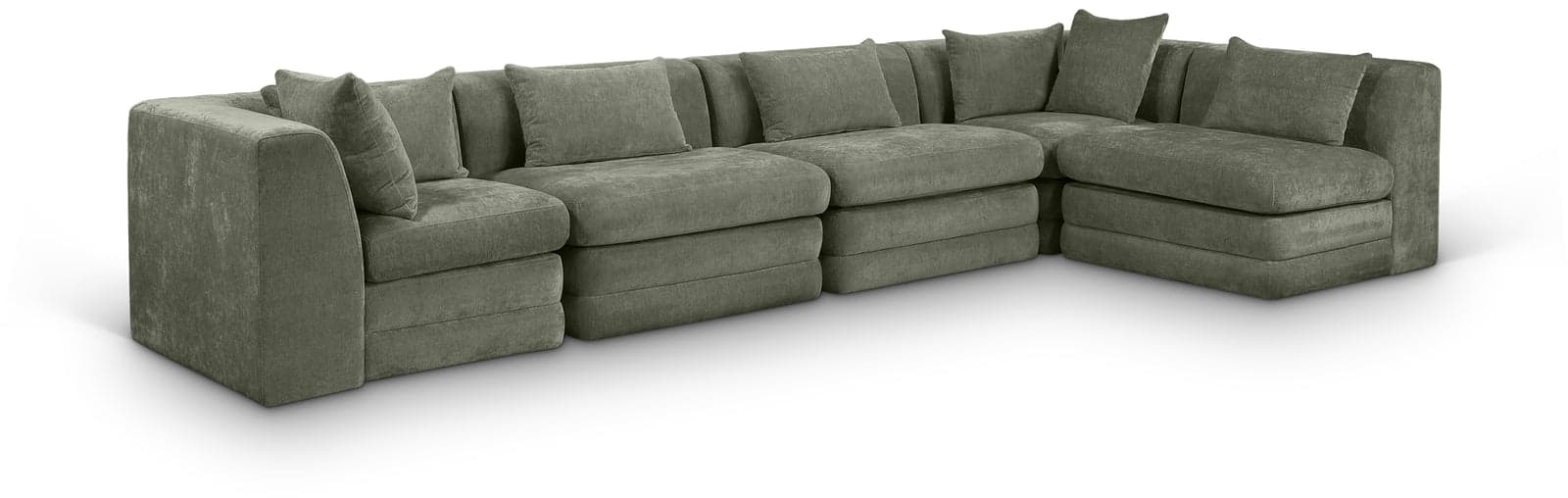 Willow 152" Green Chenille Fabric Upholstered 5Pc. Sectional, 5-Piece (Style 2) — Vista 1 (1/3)
