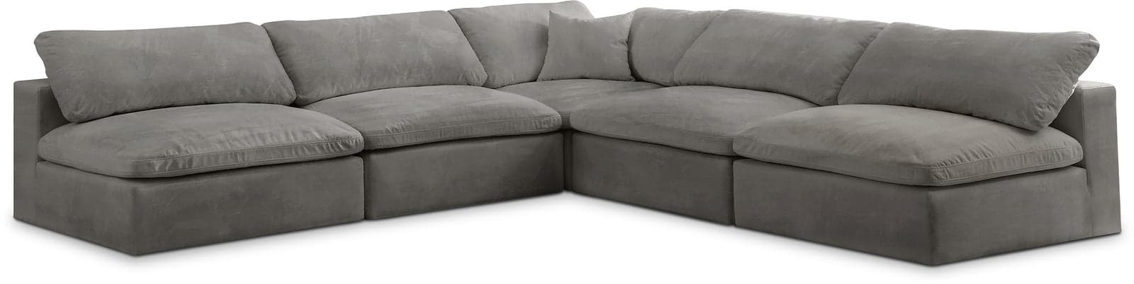 Florence 118" Grey Velvet Upholstered Overstuffed Fiber Filled Comfort Sectional, 5-Piece — View 1 (1/3)
