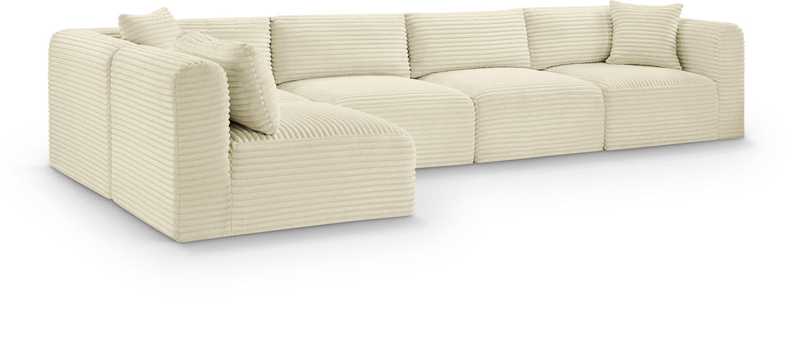 Faye 140" Cream Corduroy Performance Fabric Upholstered Sectional, 5-Piece (Style 2) — Vista 1 (1/3)