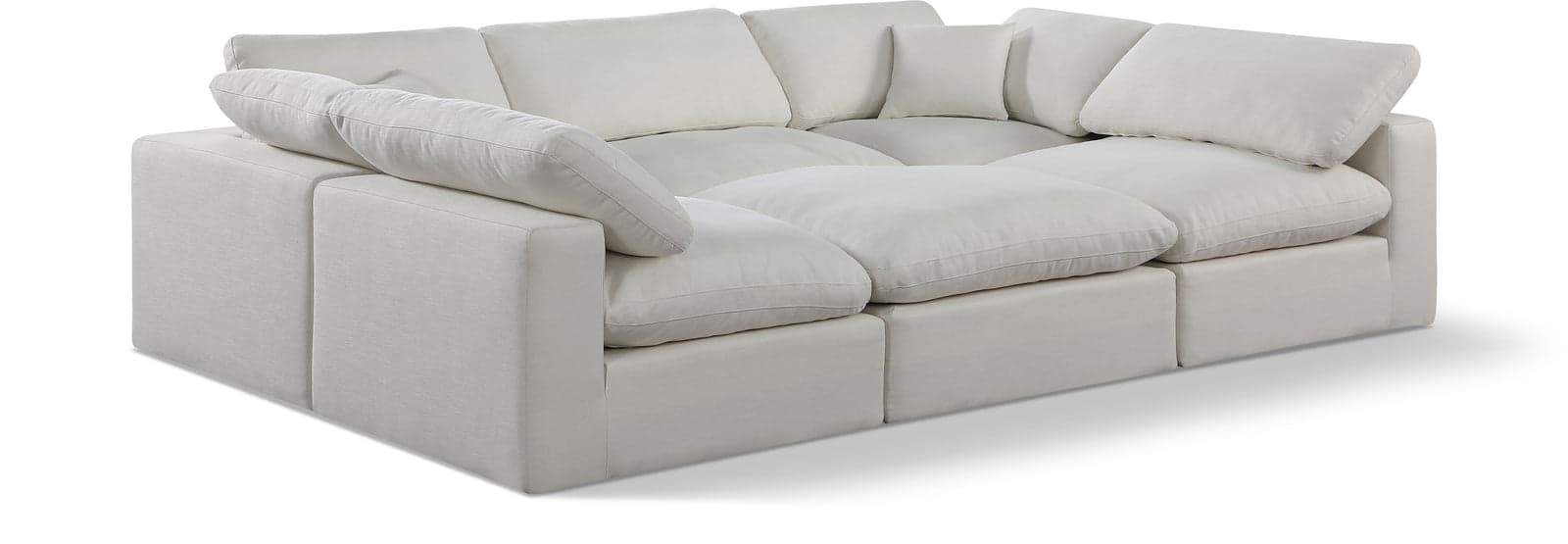 Farrah 119" Cream Linen Textured Fabric Upholstered Sectional, 6-Piece — Vista 1 (1/3)