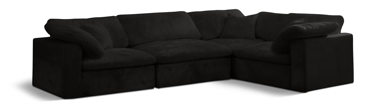 Florence 119" Black Velvet Upholstered Overstuffed Fiber Filled Comfort Sectional, 4-Piece (Style 2) — View 1 (1/3)