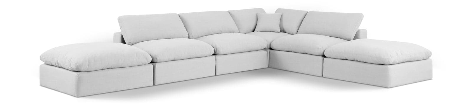 Farrah 157" White Linen Textured Fabric Upholstered Sectional, 6-Piece — View 1 (1/3)