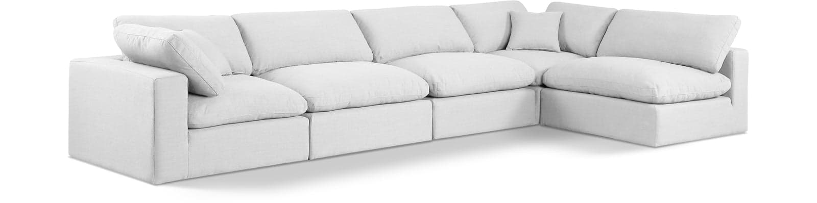 Farrah 158" White Linen Textured Fabric Upholstered Sectional, 5-Piece (Style 2) — View 1 (1/3)