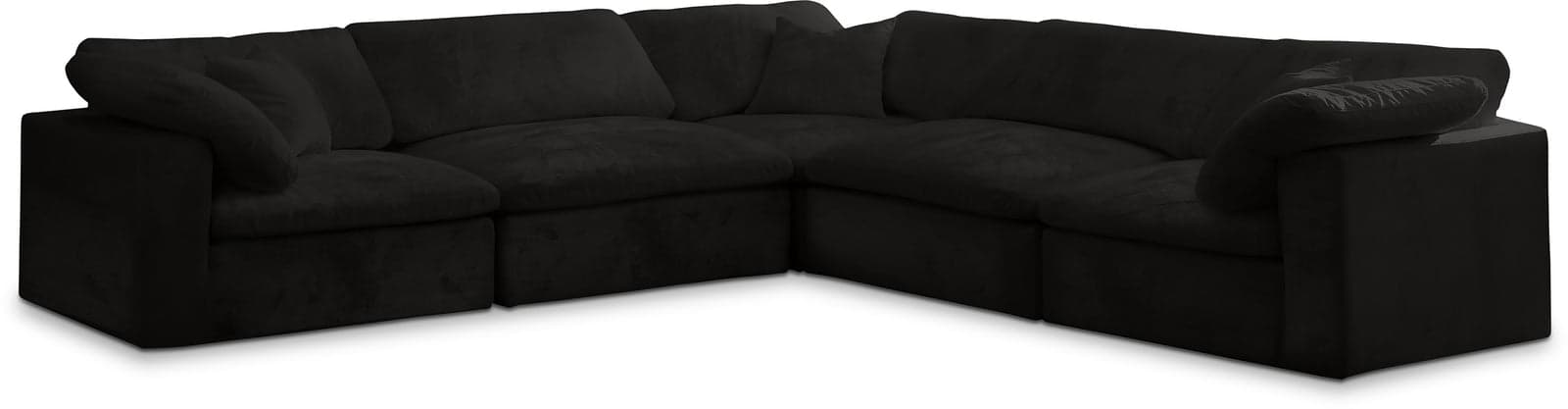 Florence 119" Black Velvet Upholstered Overstuffed Fiber Filled Comfort Sectional, 5-Piece — View 1 (1/3)