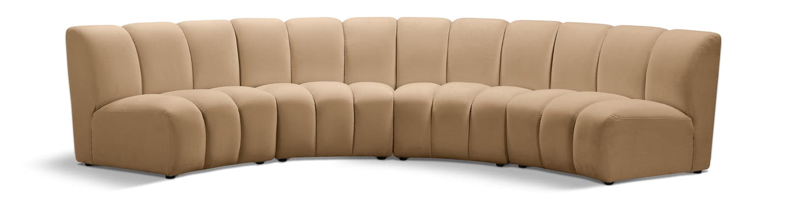 Isolde 148" Camel Velvet Upholstered Sectional, 4-Piece — Vista 1 (1/3)