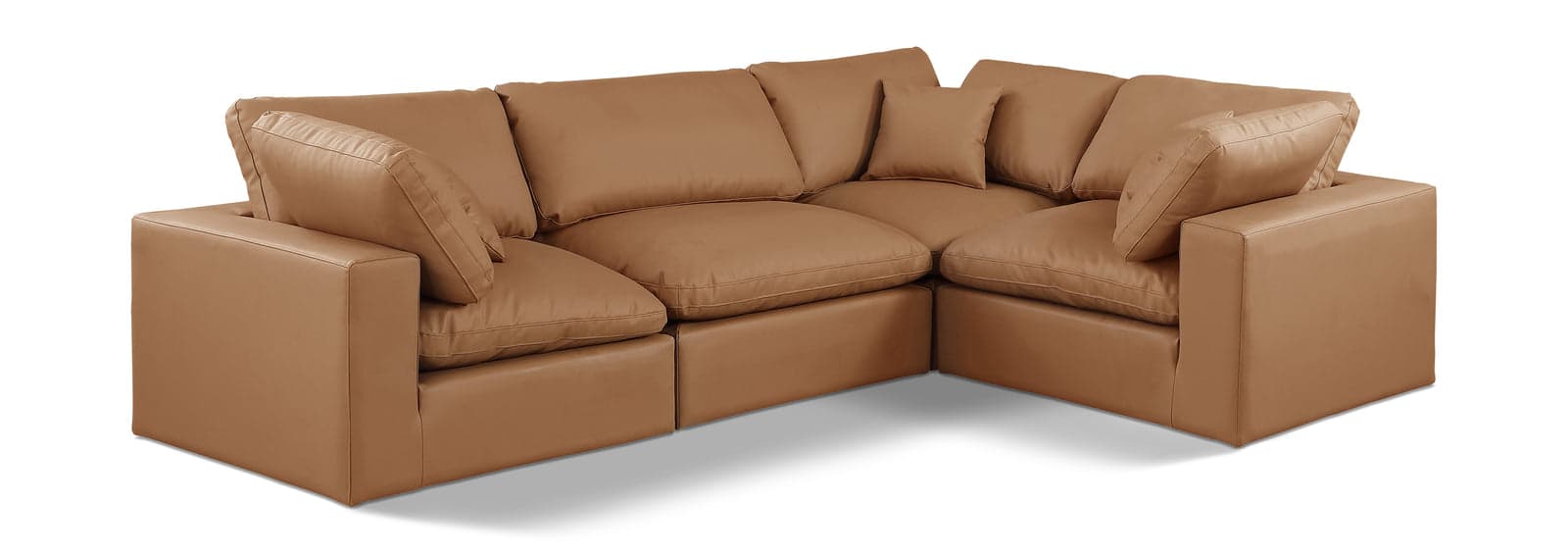 Farrah 119" Cognac Vegan Leather Upholstered Sectional, 4-Piece (Style 3) — Vista 1 (1/3)