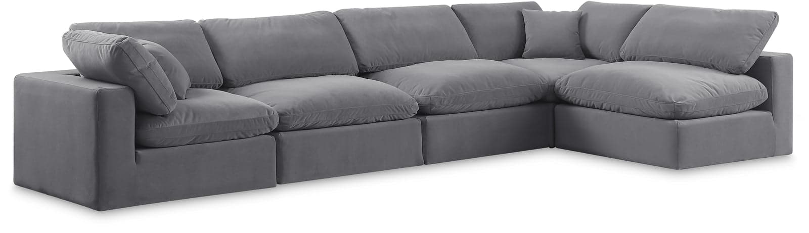 Farrah 158" Grey Velvet Upholstered Sectional, 5-Piece (Style 2) — View 1 (1/3)
