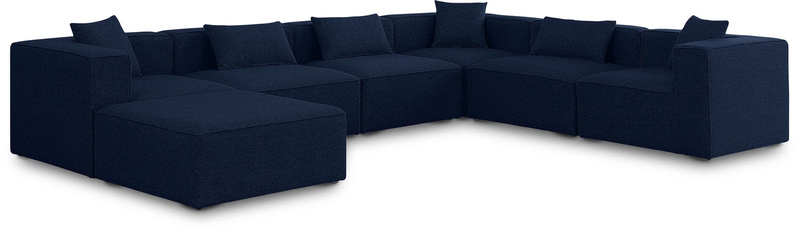 Farrah 144" Navy Fabric Upholstered Sectional, 7-Piece — View 1 (1/3)