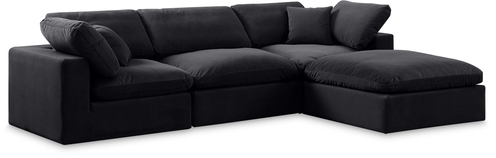 Farrah 119" Black Velvet Upholstered Sectional, 4-Piece — Vista 1 (1/3)