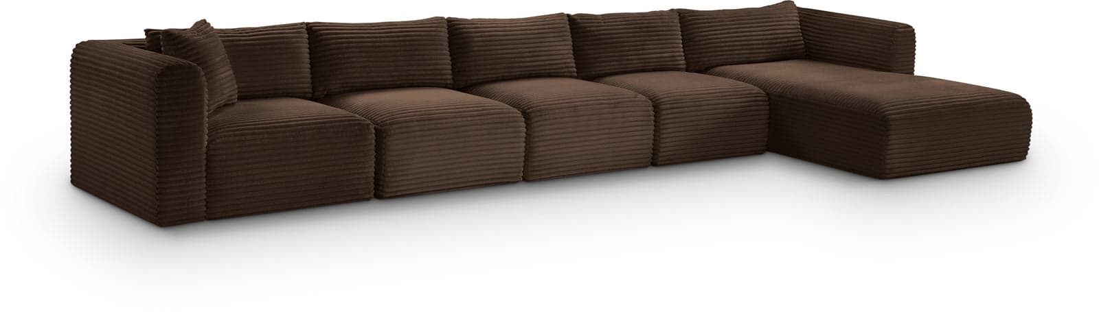 Faye 176" Brown Corduroy Performance Fabric Upholstered Sectional, 5-Piece — View 1 (1/3)