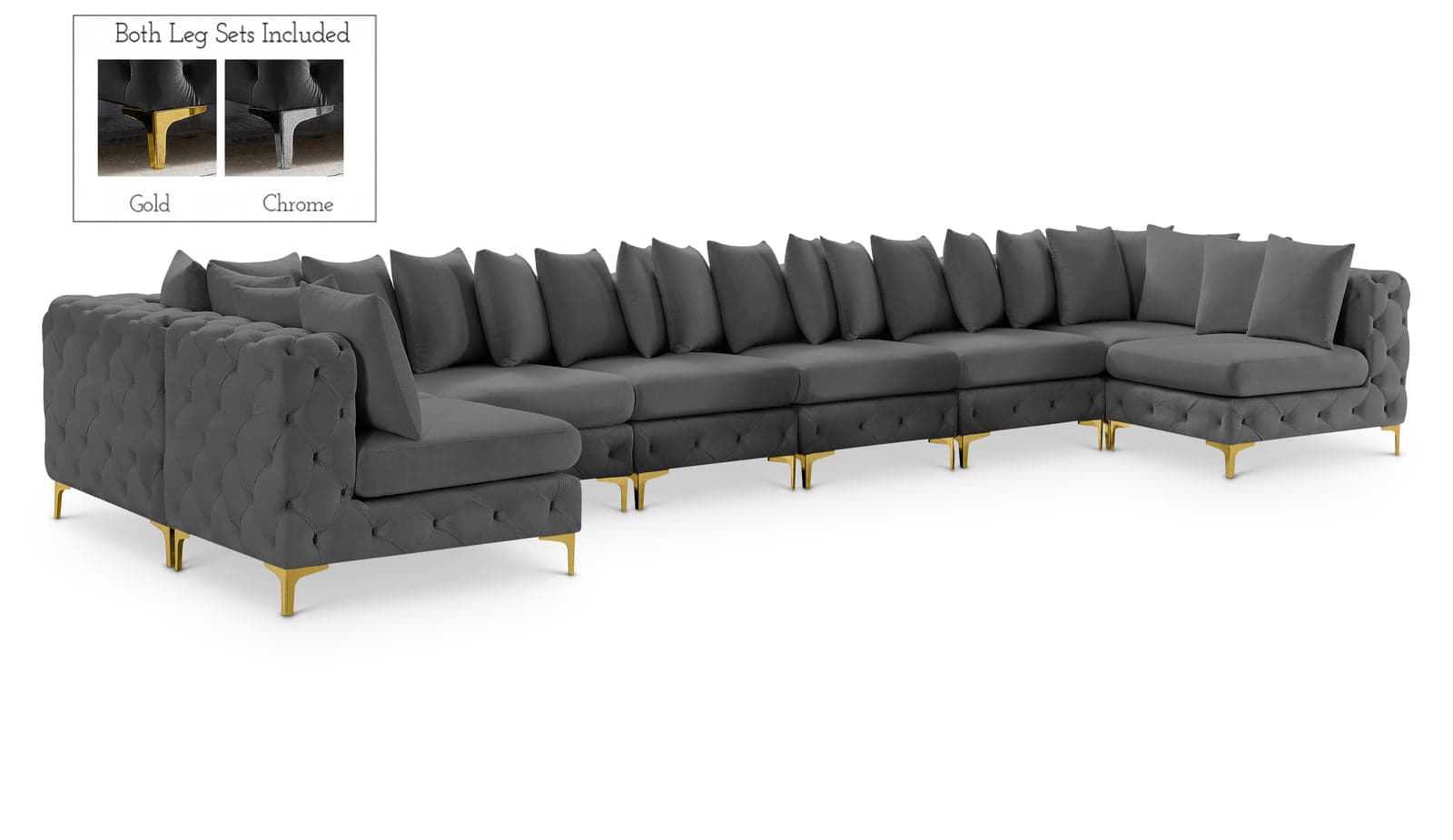 Monroe 198" Grey Velvet Upholstered Sectional, 9-Piece — Vista 1 (1/3)