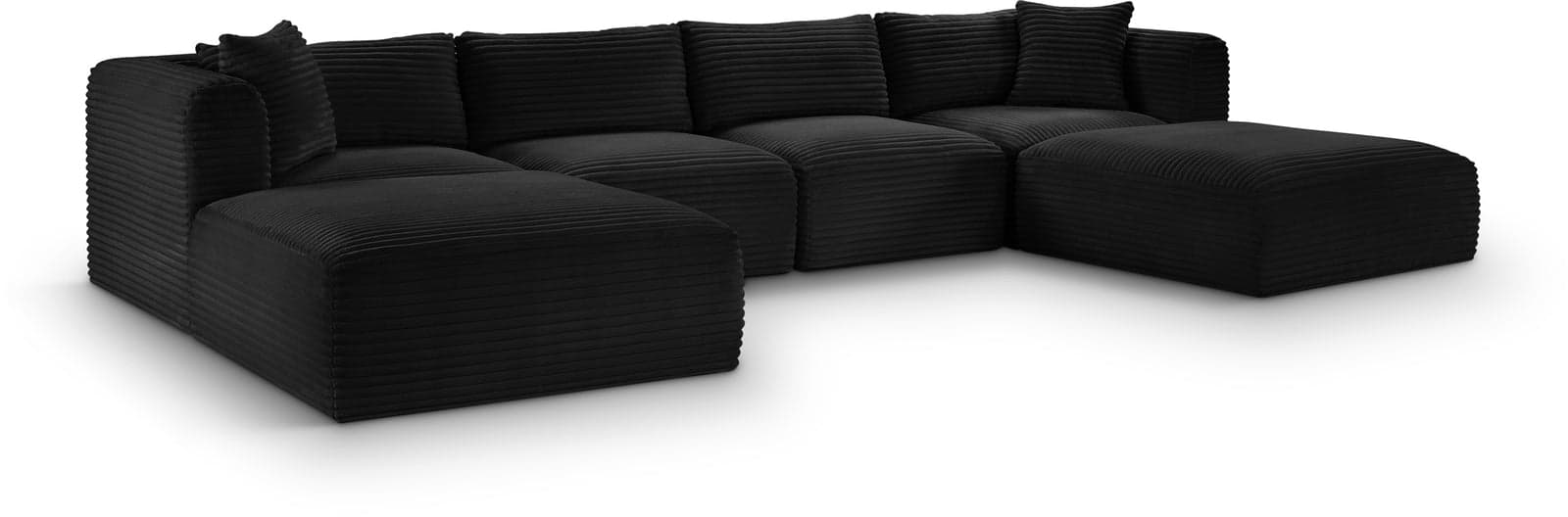 Faye 140" Black Corduroy Performance Fabric Upholstered Sectional, 6-Piece (Style 4) — View 1 (1/3)